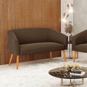 Namoradeira 02 Lugares Stella Suede Marrom Pés Palito Castanho - D'Rossi