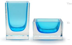 Conjunto com Porta Lápis e Porta Clips Água-marinha Murano Cristais Cadoro