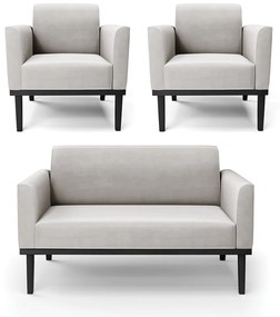 Conjunto 2 Poltronas e 1 Namoradeira Decorativa Isabella Pés Fixo em Madeira Preto Veludo Cinza G19 - Gran Belo
