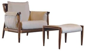 Poltrona com Puff Marilla Estofada Costas e Base Duracouro Estrutura Madeira
