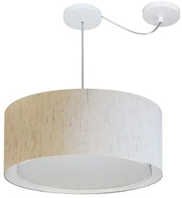 Lustre Pendente Cilíndrico Com Desvio Md-4314 Cúpula em Tecido 50x25cm Linho Bege - Bivolt