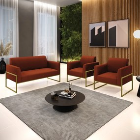 Namoradeira e 2 Poltronas Industrial Alta Dourado Marisa Bouclê - Terra