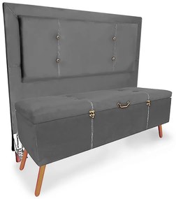 Cabeceira com Calçadeira Baú Solteiro 90cm Caribe Suede Cinza - Sheep Estofados - Cinza