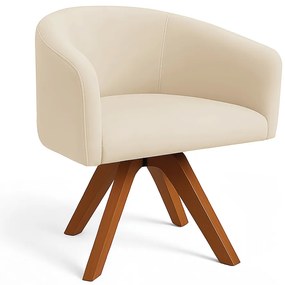 Poltrona Sala Base Giratória Madeira Arielle Veludo Bege D03 - D'Rossi