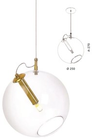 Pendente Globo Inclinado Ø25X27Cm Metal E Globo Ø25Cm 01Xg9 |Old Artis... (BRANCO / COBRE BRILHO, CLEAR (TRANSPARENTE))