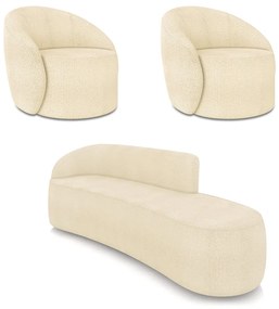Sofá 4 Lugares Orgânico 220cm Morgan e 2 Poltronas Lua Bouclê Bege D03 - D'Rossi