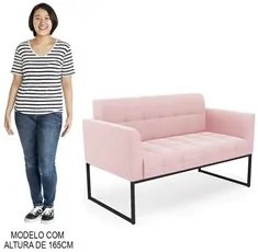 Sofá Namoradeira Base Industrial Preto Ana Suede Rosa Bebê - Ibiza