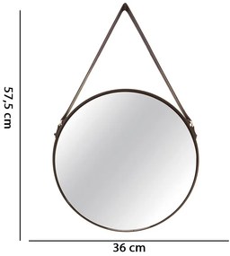 Espelho Adnet Redondo Preto Com Alça de Couro 57,5x36 Cm - D'Rossi