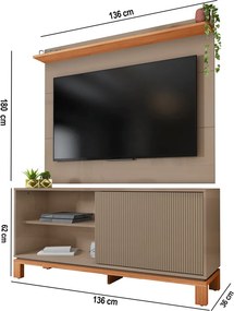 Painel TV 45 Pol 136cm com Rack Bancada para Sala Visari Marrom/Freijó C01 - D'Rossi