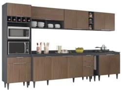 Armário de Cozinha Com Tampo CP07 340cm Pérola Grafite/Freijó Z34 - Mp