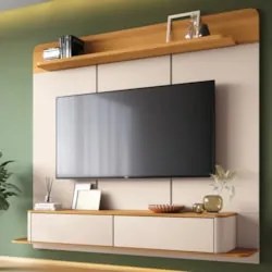 Painel TV 70 Pol 180cm Bancada Suspensa Galax Off/Cinamomo - HB Móveis