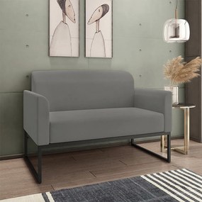 Poltrona Namoradeira Decorativa Isabella Base Industrial Suede Grafite/Preto G19 - Gran Belo