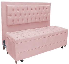 Cabeceira com Calçadeira Baú Solteiro 90cm Paris Capitonê Suede Rosa - Sheep Estofados - Rosa