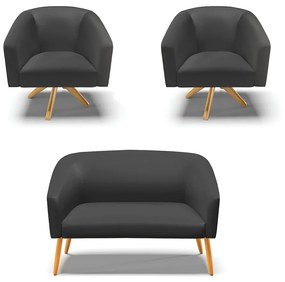 Namoradeira e 2 Poltronas Giratória MA30 Stella Sintético Preto D03 - D'Rossi