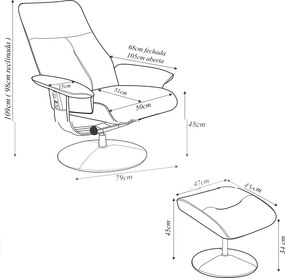 Kit 4 Poltronas de Massagem Arizona Giratória com Apoio de Pés e Reclinável PU Caramelo G56 - Gran Belo