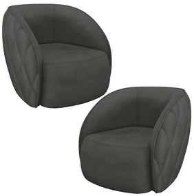 Kit 2 Poltronas Decorativas Clarke Veludo Cinza G45 - Gran Belo