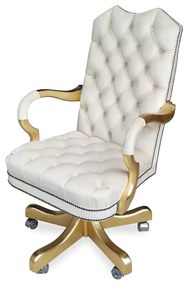 Poltrona Giratória Luxo Capitonê Pintura Folha de Ouro Ajuste de Altura e Relax Design Clássico