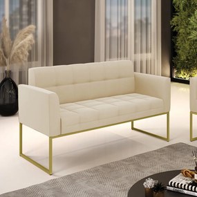 Sofá Namoradeira Elisa Suede Base Metálica Industrial Dourado - D'Rossi - Bege