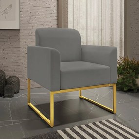 Kit 2 Poltronas Decorativas Isabella Base Industrial Suede Grafite/Dourado G19