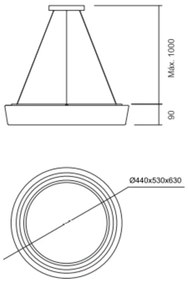 Pendente Rubi Ø44X14Cm Led 20,5W Bivolt | Usina 19061/44 (DR-V - Dourado Escovado, 3000k)