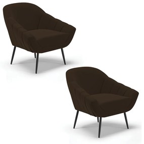 Kit 02 Poltronas Giovana Suede Pés Palito de Ferro Preto D01 - D'Rossi - Marrom