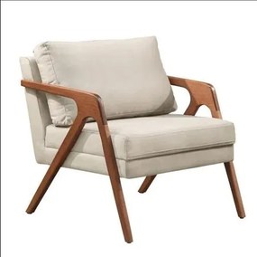 Poltrona Decorativa Mona Luxo Madeira Maciça Linho Bege Claro