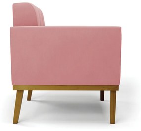 Sofá Namoradeira 2 Lugares Base de Madeira Castanho Elisa Suede D03 - DRossi - Rose