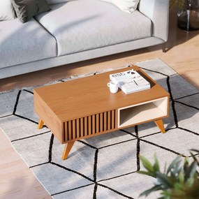 Mesa de Centro Para Sala Retangular 1 Nicho Karin C04 - D'Rossi - Freijó e Off White Matte