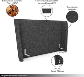 Cabeceira Design para Cama Casal Torres Pés em Madeira Linho Chumbo G91 - Gran Belo