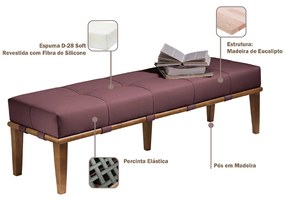 Recamier Decorativo 160cm Martínez Veludo Pés Madeira Rosa/Mel G62 - Gran Belo