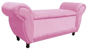 Kit 02 Recamier com Baú Itália Namoradeira Calçadeira Suede - D'Rossi - Rosa Bebê