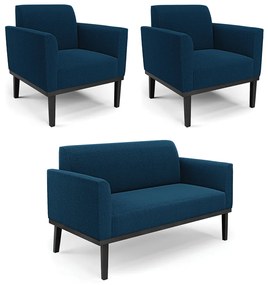 Namoradeira e 2 Poltronas Base Madeira Preto Marisa Bouclê D03 - D'Rossi - Azul