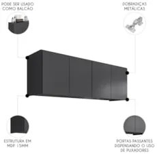 Armário Aéreo Multiuso Lavanderia 118cm Monna Grafite Z34     - Mpozen