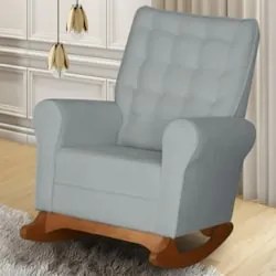 Poltrona Amamentação Base Madeira Balanço Maju Bouclê Cinza F03 - Mpoz