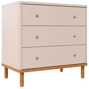 Cômoda Joy 3 Gavetas - Rosa Old com Pés em Madeira