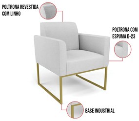 Kit 2 Poltronas Base Industrial Dourado Marisa Linho - A05 Cinza