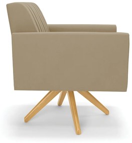 Poltrona Giratória Viena Gomada Suede Marrom Rato Base de Madeira MA30 - D'Rossi