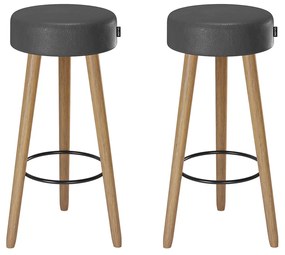 Banqueta Alta para Cozinha Base Madeira Kit 2 Dani Sintético PU Preto - D'Rossi