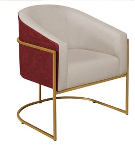 Poltrona Luiza Base de Ferro Dourado Factor Vermelho e Linho - ADJ Decor