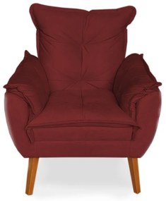 Poltrona Decorativa Apolo Pés Madeira Suede Bordô - Sheep Estofados - Vermelho escuro