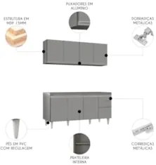 Armário Cozinha e Balcão Para Pia 160cm Arkansas Cinza      - Lumil