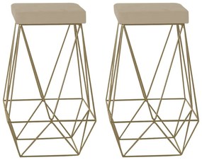 Kit 2 Banqueta Decorativa Kathy Base Gold Veludo Bege G41 - Gran Belo