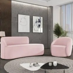 Sofá 3 Lugares 180cm Wendi e Poltrona Steve Suede Rosa Bebê I01  - Mpo