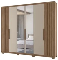 Guarda Roupa Casal 260cm Com Espelho Gaia Carvalho/Fendi Z17 - Mpozena