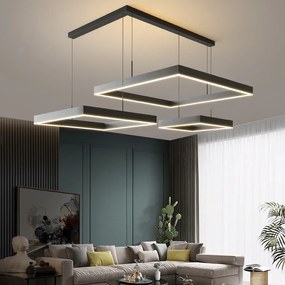 Pendente  Led moderno lustre de teto sala estar concisa pendente lâmpada sala jantar quadrado nordic lâmpadas led teto luzes da sala estar - Black B 40x60cm - Branco frio sem controle remoto