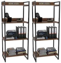 Kit 2 Estante Livreiro Prisma Estilo Industrial 60cm 4 Prateleiras C08