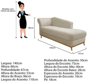 Recamier Vanessa 140cm Lado Esquerdo Suede Bege - ADJ Decor