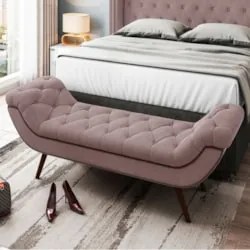 Puff Recamier Calçadeira 195cm Pés Palito Madeira Vêneto Z37 Veludo Ro