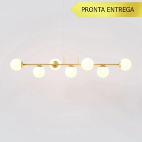 Pendente Jabuticaba Linear Long Retângular 26X20X120Cm Alumínio E Glob... (CHAMPANHE, FOSCO)