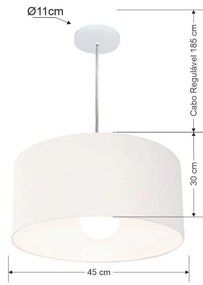 Lustre Pendente Cilíndrico Md-4205 Cúpula em Tecido 45x30cm Branco - Bivolt